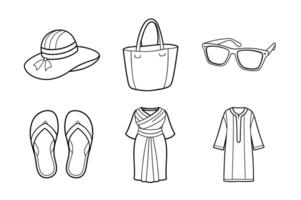 Resort Wear Line Art Bundle with Beach Essentials vector
