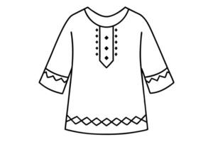 Boho Tunic Line Art Illustration of Loose Embroidered Ethnic Style vector