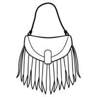Fringe Bag Line Art Illustration of a Bohemian Bag with Long Fringe Details vector