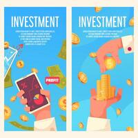 Collection of two vertical banner template. Investment hand drawn flat compositions vector
