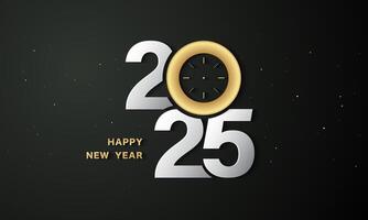 2025 number design with golden clock for new year celebration. vector