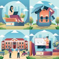 University illustrations in gradient style vector