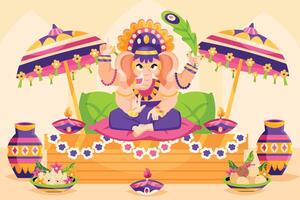 Ganesh Chaturthi background in flat style vector