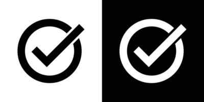Check mark circle black and white icons set symbol. vector