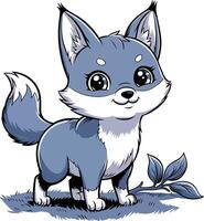 cartoon fox with leaves on a white background vector
