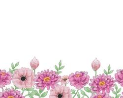 Pink Dahlia and Anemone Watercolor Background vector
