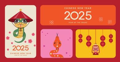 2025 Chinese New Year social media post design. 2025 Year of the snake, Happy Chinese new year 2025 the snake zodiac sign vector