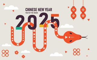 2025 Chinese new year design cards. 2025 year of the Snake. Lunar new year concept. Geometric modern with abstract forms, snakes. Design for calendar, cover, flyer. vector