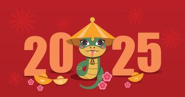 2025 Chinese New Year, 2025 Year of the Snake poster with zodiac snake design. gold ingots and flowers. Year of the Snake banner design with Chinese zodiac snake. vector
