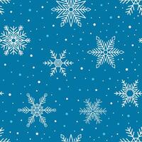 Seamless Christmas pattern with snowflakes on blue background. New year illustration with falling snowflakes for wrapping, wallpaper, cover, textile vector