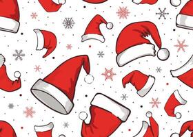 Christmas seamless pattern with Santa Claus hats and snowflakes. Festive new year's background for fabric, wrapping paper, scrapbooking, textile, poster, banner and other christmas design vector