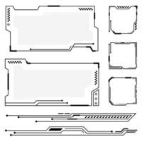 Futuristic Y2K techno frames, HUD lines, and sci-fi borders for sleek, digital designs. vector