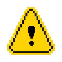 Pixelated yellow triangle warning sign with an exclamation mark. Perfect for caution, alert, or danger symbols. vector