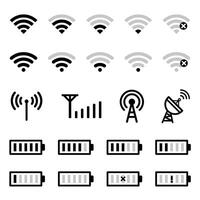 Mobile signal, Wi-Fi, and battery icons, perfect for tech, UI, and digital design projects. vector