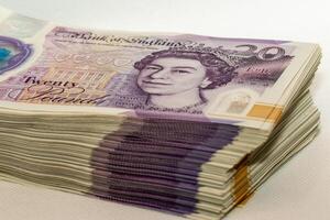 Stack of Twenty Pound Banknotes from England photo