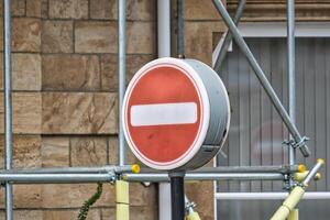 No Entry Sign with Scaffolding Background photo