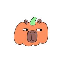 Capybara head in the form of pumpkin vegetable. Design element on the theme of fairy tales and magic. Funny joke character for halloween vector
