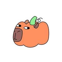 Capybara head in the form of a pumpkin vegetable. Clipart on the theme of fairy tales and magic. Funny joke character for halloween vector