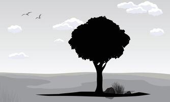 Landscape background with black trees and birds vector