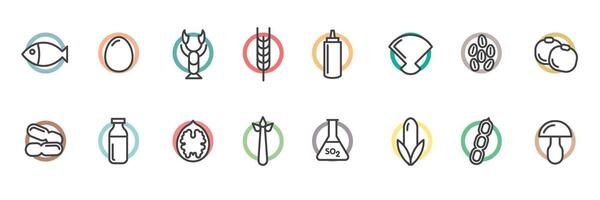 Food allergy icons. Basic allergens and diet line icons set. vector