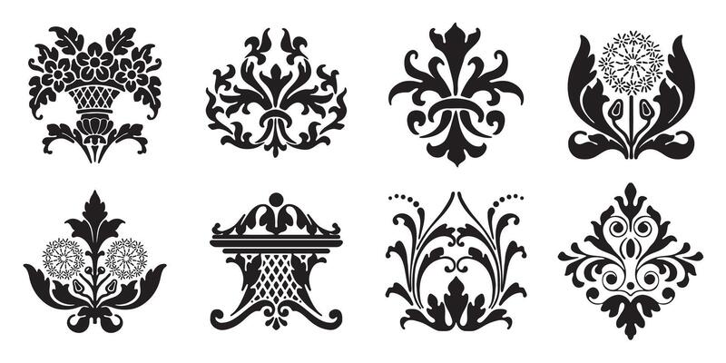 Set of decorative elements. Vintage decor floral collection