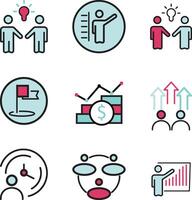 Business teamwork, team building, work group and human resources minimal thin line web icon set. vector