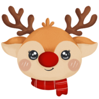 Retro Reindeer Face with Red Nose and Vintage Scarf png