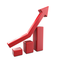 Rising red arrow symbol on see-through background png