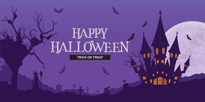 Halloween background Night Scene with Castle and Moon with purple background vector
