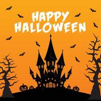 Halloween background with castle, pumpkins and bats vector