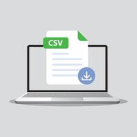 Download CSV the laptop screen label icon CSV. Download file CSV file on laptop vector