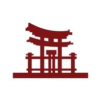 Japanese temple icon in pixel art style isolated on white background. A temple or shrine of Japanese traditional treasure. A hallmark of the nations long, treasured history vector