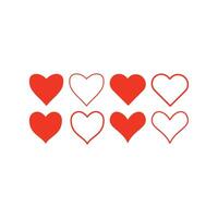 Red heart icon set. Happy Valentines Day. Red hearts on a white background. Set of red hearts on a white background. Red hearts on white background. Love icon set. Flat design. vector