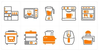 A set of 10 home appliances icons as refrigerator, microwave, blender vector