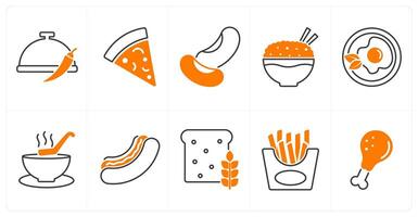 A set of 10 food and drink icons as spicy food, pizza, beans vector
