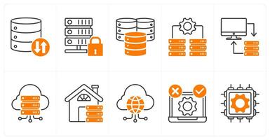 A set of 10 technology icons as big data, secure server, data center vector