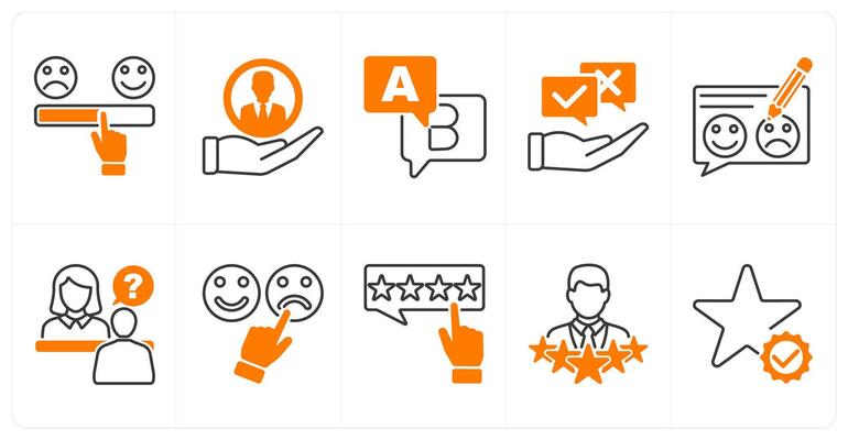 A set of 10 survey icons as satisfaction scale, client, option