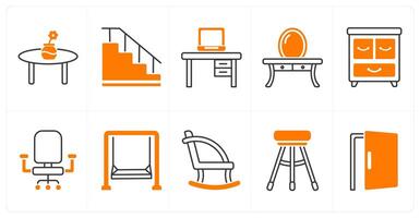 A set of 10 furniture icons as table, staircase, desk vector