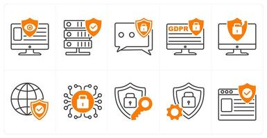 A set of 10 gdpr icons as online privacy, secure server, chat protection vector