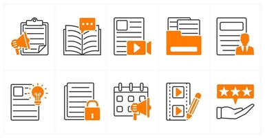 A set of 10 influencer icons as content marketing, story telling, material vector