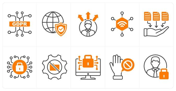 A set of 10 gdpr icons as gdpr circuit, global compliance, profiling vector