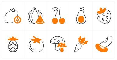 A set of 10 food and drink icons as lemon, watermelon, cherry vector