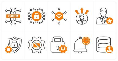 A set of 10 gdpr icons as gdpr circuit, technical security, network vector