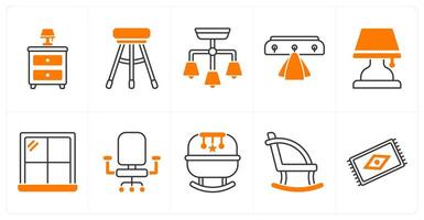 A set of 10 furniture icons as slide table, bar stool, ceiling lamp vector
