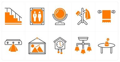 A set of 10 furniture icons as staircase, photo frame, mirror vector