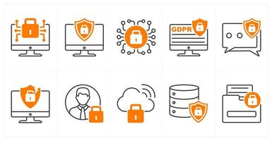 A set of 10 gdpr icons as data encryption, gdpr shield, technical security vector