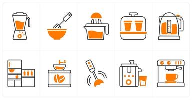 A set of 10 home appliances icons as blender, mixer, hand juicer vector