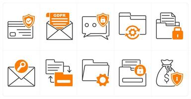 A set of 10 gdpr icons as security card, gdpr letter, chat protection vector