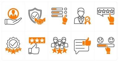 A set of 10 survey icons as client, trust check, poll vector