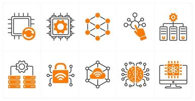 A set of 10 technology icons as driver update, hardware, neural network vector